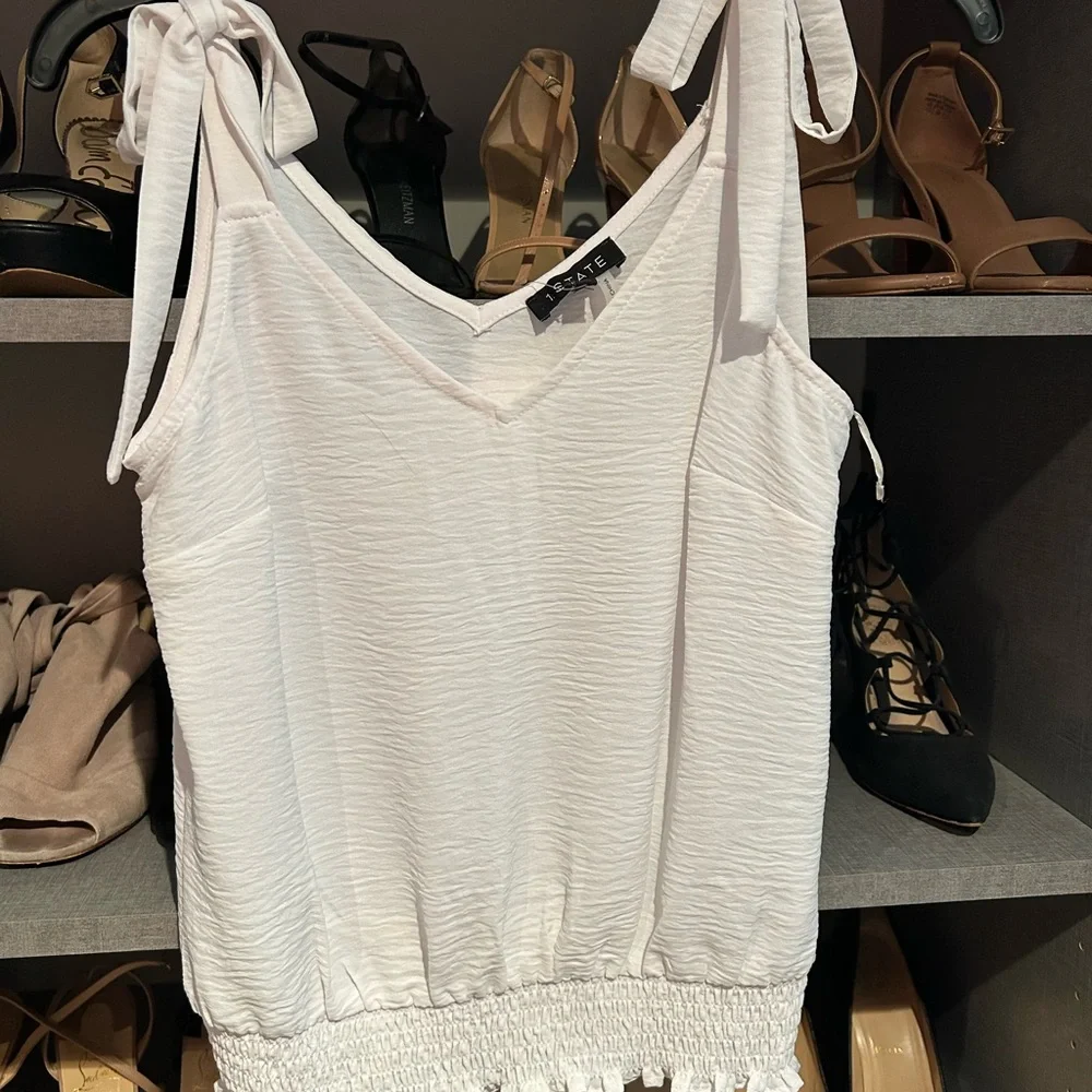 1. State Cream Tie Front Ribbed Tank Top - Picture 1 of 2